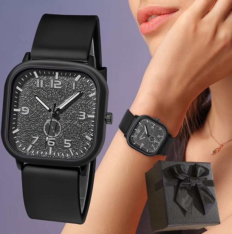 NIBEMINENT Stylish Minimalist Square Silicone Strap Quartz Watch for Women, Unisex Men's Watch with Alloy Case, Business Casual - Image 1